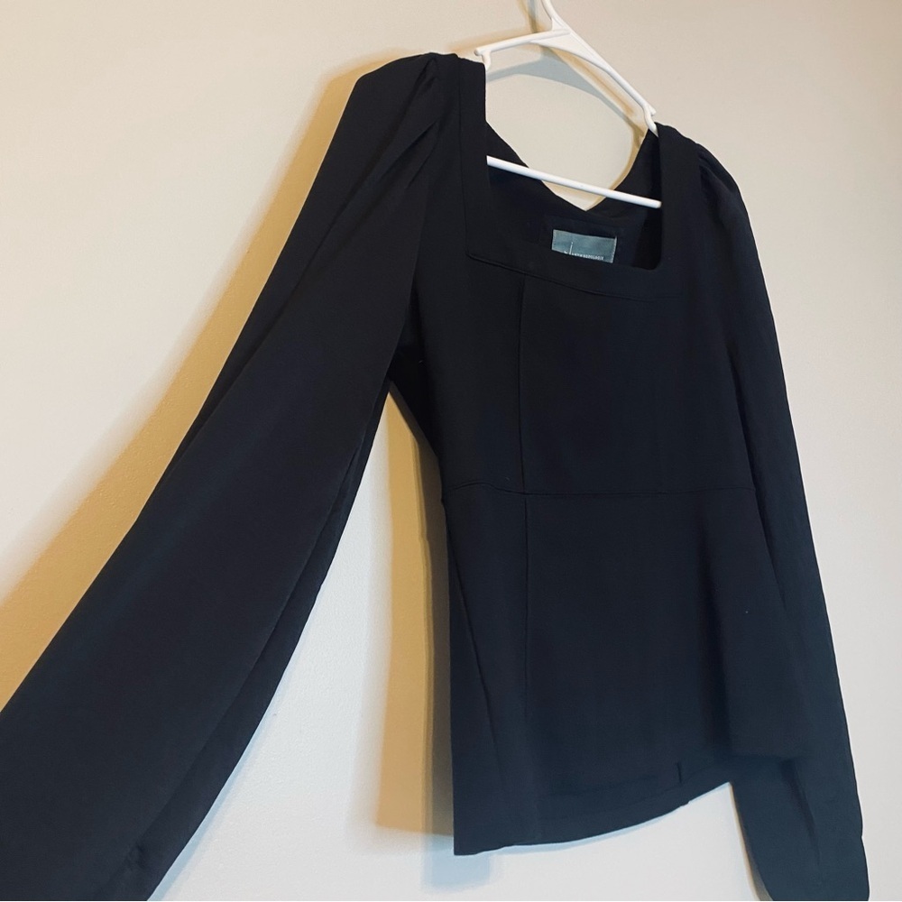 Anthropologie Elegant Black Puff Sleeve Blouse - Picture 4 of 9